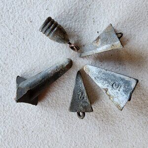 Lot of 5 Vintage Lead Fishing Sinkers – Pyramid & Bell Weights